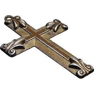 Vtg Cross Pendant Fleur De Lis Religious Christian Faith Grace Brass Rev Ewing